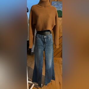 House of Harlow 1960 Women Cropped Ribbed Turtleneck Sweater Copper color Small